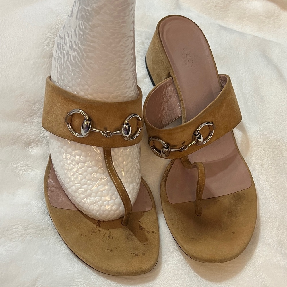 Gucci Brown Leather Sandals with Silver Accents size 39 - Picture 1 of 8